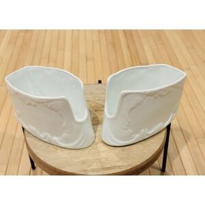 Gerold Porzellan 2 White Embossed Utensil Holder W. Germany Bavaria Spoon Rest